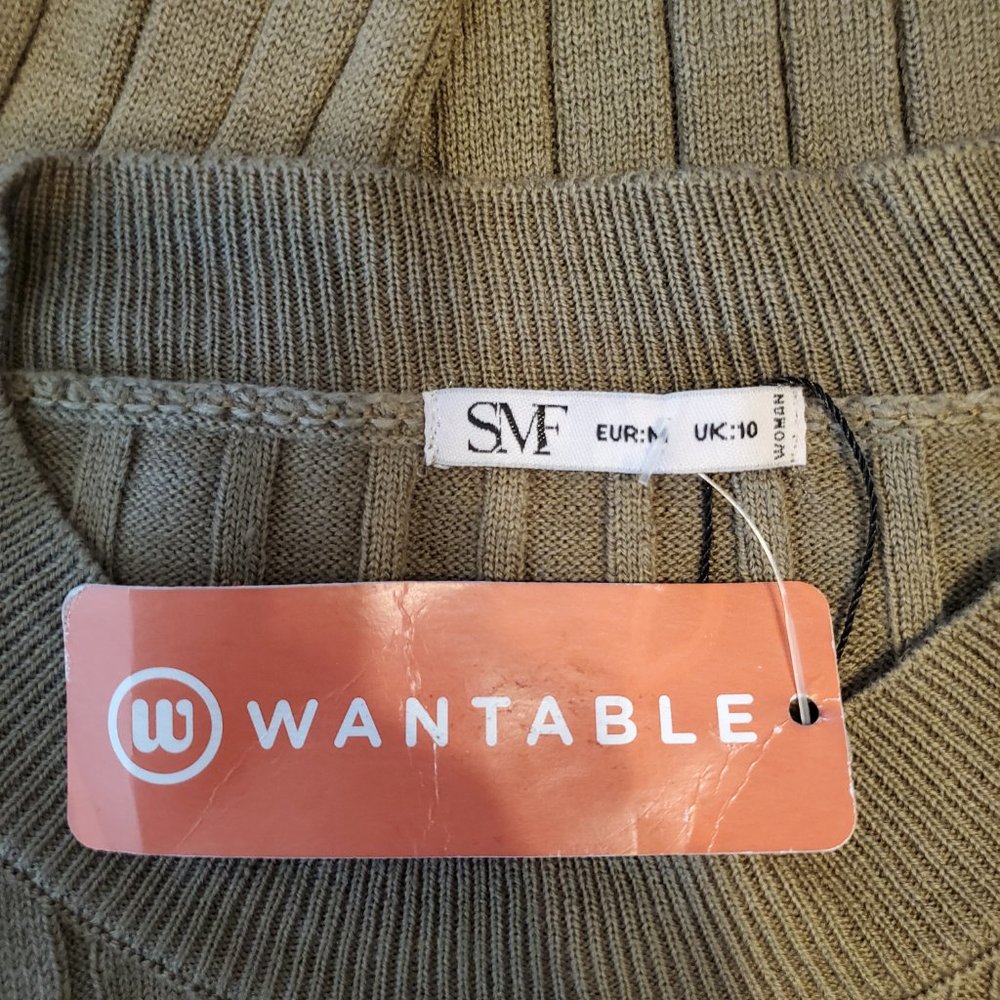 SMF Womens Beige Ribbed Crewneck Long Sleeve Sweater - Picture 6 of 7